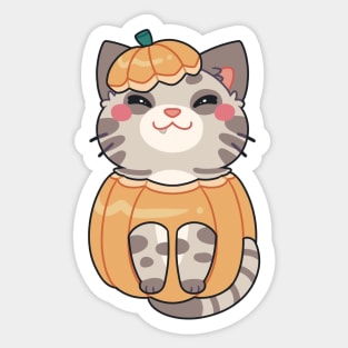 Cute Halloween Cat in a Pumpkin Costume Sticker